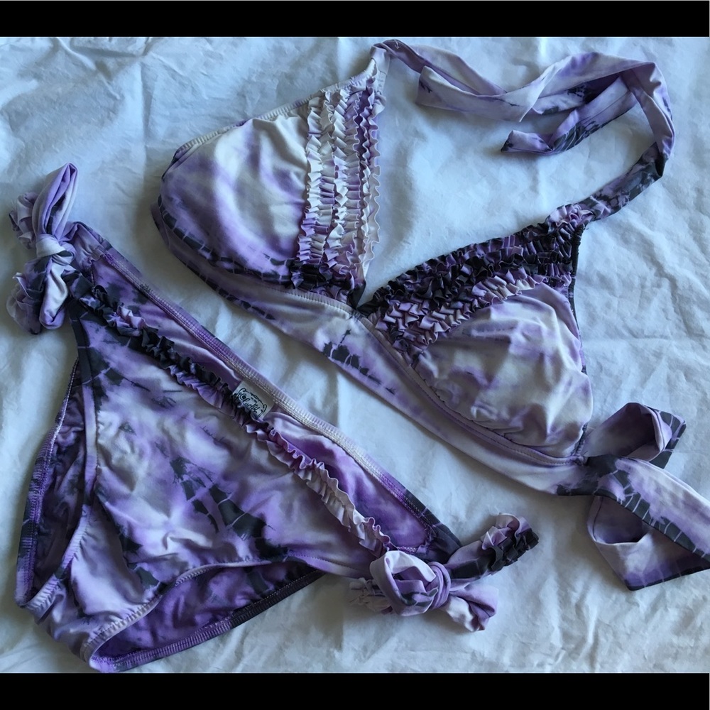 Lucky Brand Tie-Dye Purple & White Bikini - L